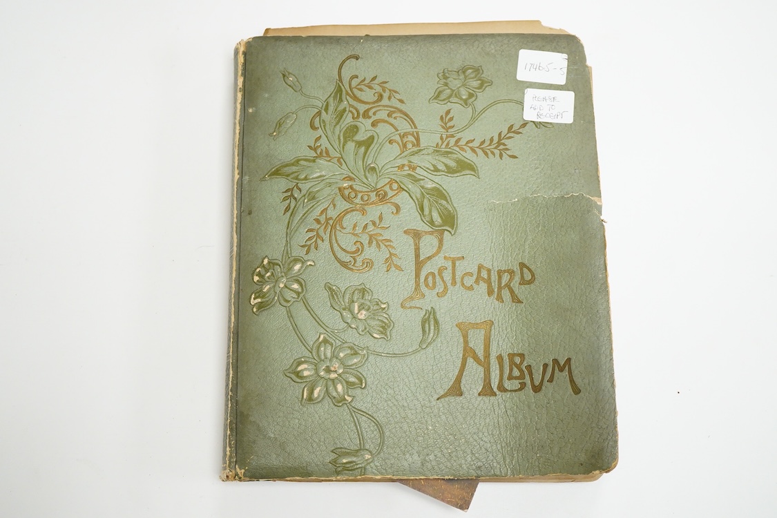 An album of Edwardian and later postcards and a small WWI La Guerre Europeenne booklet of postcards
